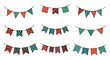 © Mahiatuneesa - Nine distinct rows of colorful bunting flags with various patterns are strung horizontally on a light background.