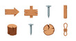 © markusmiller - Wood and metal icon set featuring arrows screws and rope on white