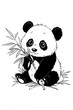 © Airakit Studio - Cute baby panda eating bamboo in the jungle coloring page.