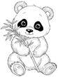 © Airakit Studio - Cute baby bear eating bamboo leaves coloring page.