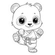 © Airakit Studio - kawaii cute panda in a karate pose coloring page.