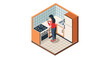 © Mark - Isometric kitchen scene with woman cooking in modern design