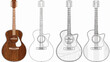 © Falikhurrosid - Four acoustic guitars in different styles one fully colored and three in various stages of outlining