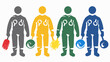 © Falikhurrosid - Colorful illustrated figures holding tools in a row, with a medical motif on chest