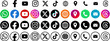 © CHRISTIAN - Social media and contacts icon set, colorful and monochrome, multiple styles simple outline, vibrant color circle, solid black circle and outline circle,