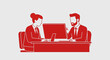 © Ika - Business colleagues collaborating on computer with ribbon in office