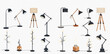 © ArtLuna Studio - Set of modern and vintage floor lamps, table lamps, and desk lights for home and office interior design.
