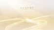 © witsanu - Abstract luxury cream background showing glowing particle wave. Elegant golden light line flow space for premium beauty presentation banner. Vector illustration.