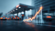 © KoShiiX - Market growth trends in fuel prices urban gas station digital visualization nighttime aerial perspective