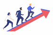 © ChandanaRani - Business professionals running upwards on a red arrow illustrating growth