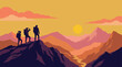 © Jiang - Three hikers admire a stunning sunset view from a mountain peak, showcasing vibrant colors and the beauty of nature in a serene outdoor setting.