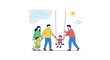 © Wahyu - Happy family enjoying a swing ride outdoors on a sunny day, illustration