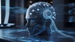 © happie - Translucent neural helmet with data streams - Great for neuroscience, medical tech, or gaming hardware.