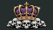 © muse - Vector crown and human skulls on dark background – Suitable for clothing brand logos, dark aesthetic decor, or luxury versus death.