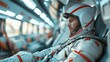 © Larisa AI - An astronaut seated in a high-tech spacecraft, deep in thought, illustrating solitude and profound contemplation of the vastness of space and the human experience in exploration.