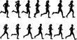 © Shuvo Roy - Black vector illustration set featuring silhouettes of women and men in fitness, running, and dance action poses, depicting a diverse evolution of athletic female body outlines in competition