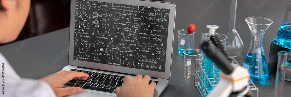 Students Computer Formula Mathematic equations and brisk formula on computer screen showing ...