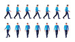 © Naim - Illustration showing a man in a blue sweater and dark pants walking from both side and front views as part of a character animation set.