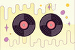 © Minara - Vinyl records with pink and purple decorations on yellow background music
