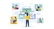 © Habi - Diverse team collaborating remotely on a project using video conferencing and digital tools, showcasing a modern work environment.