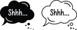 © Sagor - Shhh speech bubble vector icon set with solid and outline comic chat symbols, silence message elements isolated on white background.