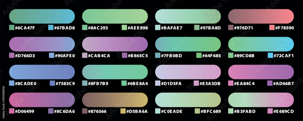 Set of Modern Gradient Color Swatches Vector Collection with Hex Codes ...
