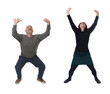 © Curto - front view of a woman and a man pushing or holding something imaginary