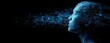 © SKIMP Art - blue digital human head profile with grid particles flying around on a black background, an ai concept Generative AI