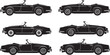 © The Shot Hub - Classic convertible car silhouettes in various side views, a collection of vintage open-top automobile profiles as elegant vector illustrations
