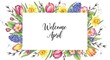 © Heni - Hand-drawn floral welcome april greeting card with watercolor flowers