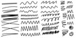 © MDC - Vector collection of black hand-drawn scribbles, doodles, and line patterns. Over 20 messy pen strokes, spirals, zigzags, and wavy lines for creative decoration and art.