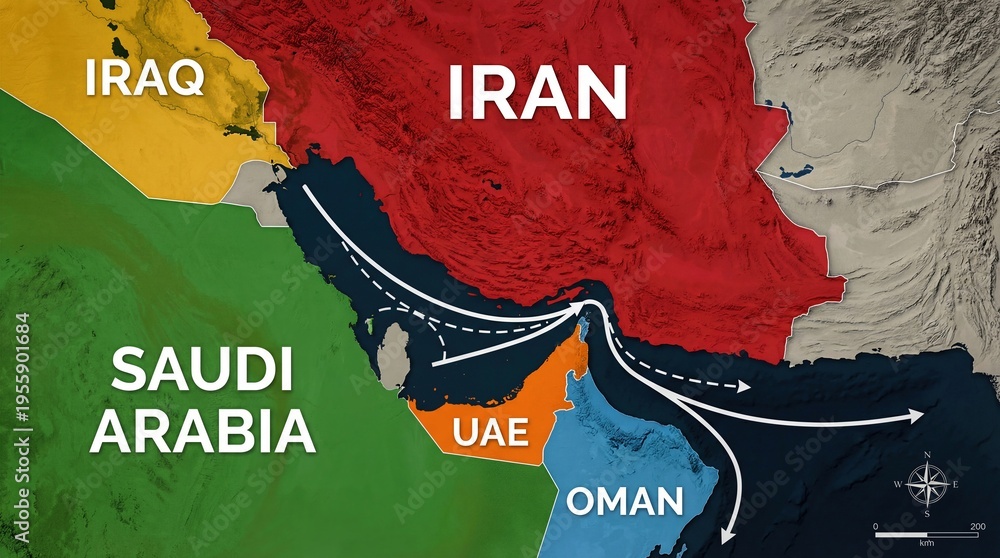 Strait of Hormuz Map Animation Showing Iran, UAE, Saudi Arabia, and ...