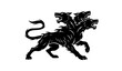 © Romjan - Dynamic Cerberus three headed dog silhouette in aggressive motion pose black fantasy creature vector isolated on white