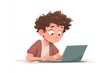 © Sarawut - cartoon child typing laptop study activity focused expression animation style