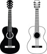 © Abdul - Acoustic guitar silhouette and outline illustration set, classic musical instrument vector design in black and white style