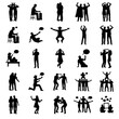 © Marta - Set of 32 people silhouettes showing different human emotions and social interactions. Collection includes standing, talking, celebrating, arguing, hugging, cheering and expressive reaction poses.