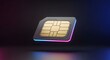 © emwe studio - Floating black sim card with glowing neon blue and pink illuminated edges