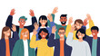 © Chloe - Cheerful crowd of diverse men and women in casual and professional attire waving their hands in unity and friendship.