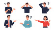 © Chloe - Collection of various people in casual and professional attire expressing confusion and doubt with floating question marks.
