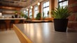 © Wuttichai - A small potted plant rests on a contemporary table in a softly blurred modern co working office space