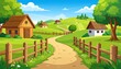 © Sri - Idyllic Countryside Landscape with Cottages and Rolling Green Hills.