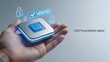© Prime - Hand holding futuristic microchip with verified digital security lock hologram cyber protection concept data encryption technology biometric authentication artificial intelligence copy space for text