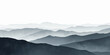 © Liza - Watercolor mountain landscape in misty grey tones with layered peaks and fog effect.enveloping rolling mountain ranges creating a tranquil and mysterious atmosphere.