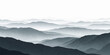 © Liza - Watercolor mountain landscape in misty grey tones with layered peaks and fog effect.enveloping rolling mountain ranges creating a tranquil and mysterious atmosphere.