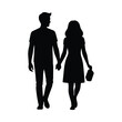 © Momin Stock - Silhouette of a couple holding hands and walking together, carrying a bag, in a minimalist style
