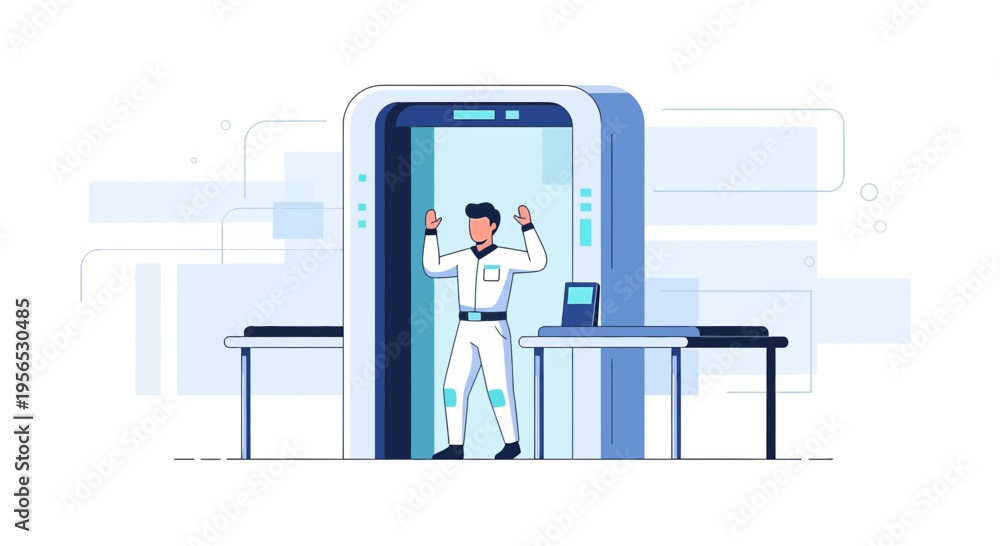 Simplified vector illustration of a man undergoing security screening ...