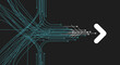 © UDIN - Abstract network diagram with diverging and converging light blue arrows leading to a single white arrow on a dark background.