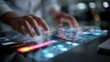 © spyrakot - Hands Interacting with Futuristic Holographic Digital Interface