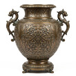 © Safdar - Vintage bronze ornate vase with dragon handles and floral baroque relief carving