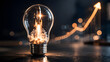 © Frendev - Light bulb with rocket launch and upward arrow visualizes startup acceleration, innovation, business growth, financial progress and strategic success
